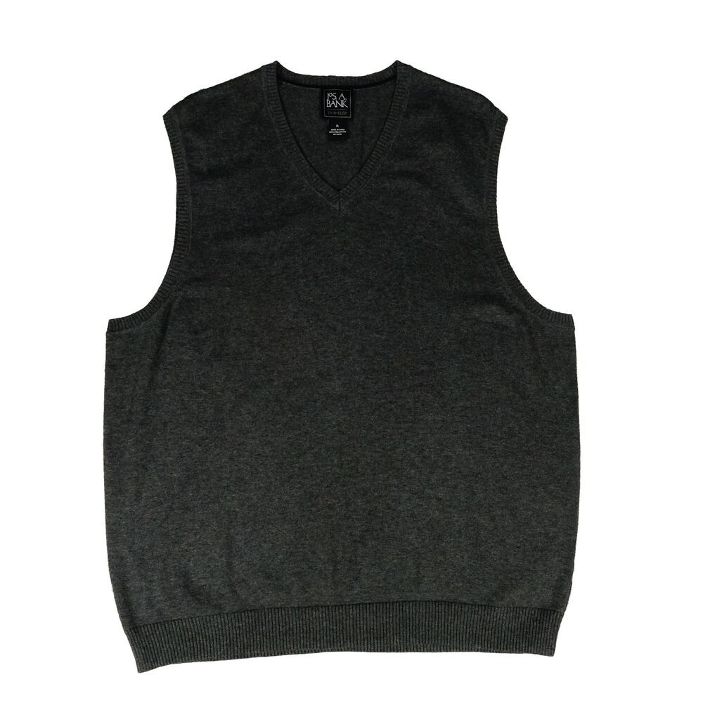 Jos A Bank Pima Cotton Gray V Neck Golf Sweater Vest XL